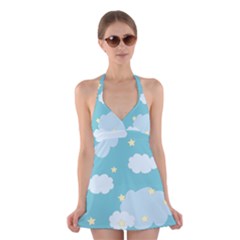 Stellar Cloud Blue Sky Star Halter Swimsuit Dress by Mariart