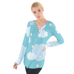 Stellar Cloud Blue Sky Star Women s Tie Up Tee by Mariart