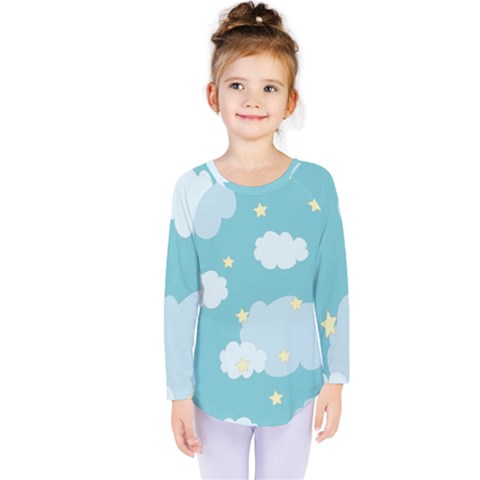 Stellar Cloud Blue Sky Star Kids  Long Sleeve Tee by Mariart