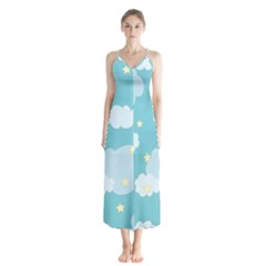 Stellar Cloud Blue Sky Star Button Up Chiffon Maxi Dress by Mariart