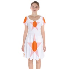 Test Flower Star Circle Orange Short Sleeve Bardot Dress by Mariart