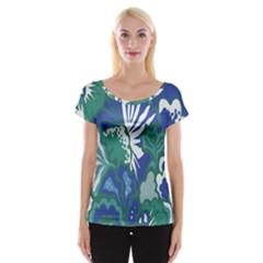 Tropics Leaf Bluegreen Cap Sleeve Tops