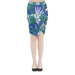 Tropics Leaf Bluegreen Midi Wrap Pencil Skirt