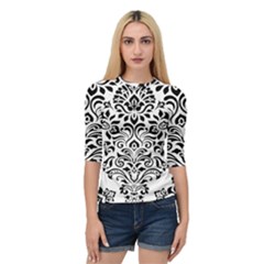 Vintage Damask Black Flower Quarter Sleeve Tee