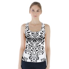 Vintage Damask Black Flower Racer Back Sports Top by Mariart