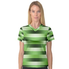 View Original Pinstripes Green Shapes Shades Women s V-neck Sport Mesh Tee