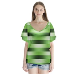 View Original Pinstripes Green Shapes Shades Flutter Sleeve Top by Mariart