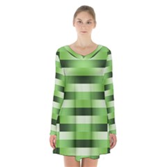 View Original Pinstripes Green Shapes Shades Long Sleeve Velvet V-neck Dress