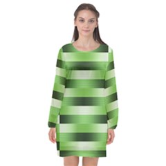 View Original Pinstripes Green Shapes Shades Long Sleeve Chiffon Shift Dress  by Mariart