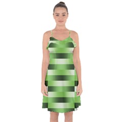 View Original Pinstripes Green Shapes Shades Ruffle Detail Chiffon Dress by Mariart