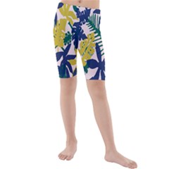 Tropics Leaf Yellow Green Blue Kids  Mid Length Swim Shorts by Mariart