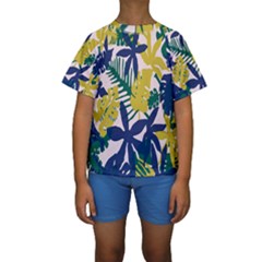 Tropics Leaf Yellow Green Blue Kids  Short Sleeve Swimwear