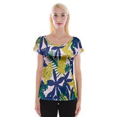 Tropics Leaf Yellow Green Blue Cap Sleeve Tops