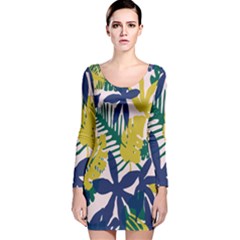 Tropics Leaf Yellow Green Blue Long Sleeve Velvet Bodycon Dress