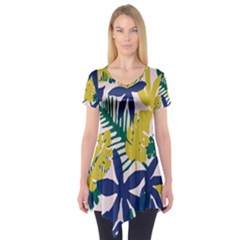 Tropics Leaf Yellow Green Blue Short Sleeve Tunic  by Mariart