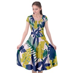 Tropics Leaf Yellow Green Blue Cap Sleeve Wrap Front Dress by Mariart