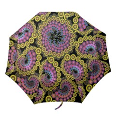 Spiral Floral Fractal Flower Star Sunflower Purple Yellow Folding Umbrellas by Mariart