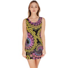 Spiral Floral Fractal Flower Star Sunflower Purple Yellow Sleeveless Bodycon Dress by Mariart