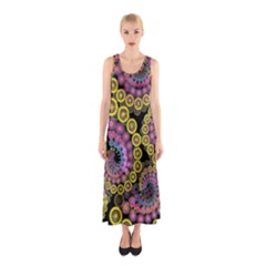 Spiral Floral Fractal Flower Star Sunflower Purple Yellow Sleeveless Maxi Dress by Mariart