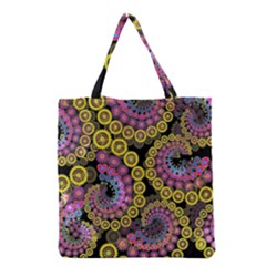 Spiral Floral Fractal Flower Star Sunflower Purple Yellow Grocery Tote Bag by Mariart