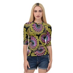 Spiral Floral Fractal Flower Star Sunflower Purple Yellow Quarter Sleeve Tee