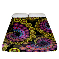 Spiral Floral Fractal Flower Star Sunflower Purple Yellow Fitted Sheet (queen Size) by Mariart