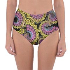 Spiral Floral Fractal Flower Star Sunflower Purple Yellow Reversible High-waist Bikini Bottoms