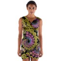 Spiral Floral Fractal Flower Star Sunflower Purple Yellow Wrap Front Bodycon Dress View1