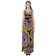 Spiral Floral Fractal Flower Star Sunflower Purple Yellow Empire Waist Maxi Dress by Mariart