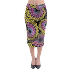 Spiral Floral Fractal Flower Star Sunflower Purple Yellow Midi Pencil Skirt by Mariart