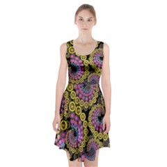 Spiral Floral Fractal Flower Star Sunflower Purple Yellow Racerback Midi Dress by Mariart