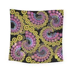 Spiral Floral Fractal Flower Star Sunflower Purple Yellow Square Tapestry (small)