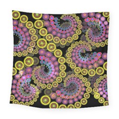 Spiral Floral Fractal Flower Star Sunflower Purple Yellow Square Tapestry (large) by Mariart