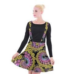 Spiral Floral Fractal Flower Star Sunflower Purple Yellow Suspender Skater Skirt by Mariart