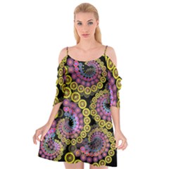 Spiral Floral Fractal Flower Star Sunflower Purple Yellow Cutout Spaghetti Strap Chiffon Dress by Mariart