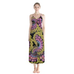 Spiral Floral Fractal Flower Star Sunflower Purple Yellow Button Up Chiffon Maxi Dress by Mariart