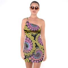 Spiral Floral Fractal Flower Star Sunflower Purple Yellow One Soulder Bodycon Dress by Mariart