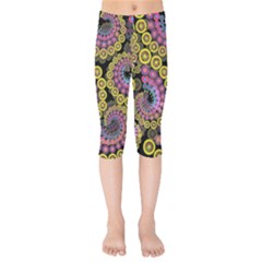 Spiral Floral Fractal Flower Star Sunflower Purple Yellow Kids  Capri Leggings  by Mariart