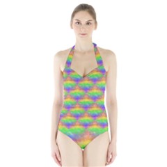 Painted Rainbow Pattern Halter Swimsuit by Brini