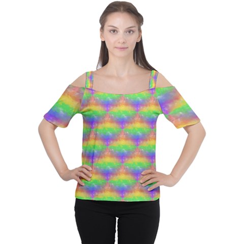 Painted Rainbow Pattern Women s Cutout Shoulder Tee by Brini