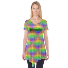 Painted Rainbow Pattern Short Sleeve Tunic  by Brini