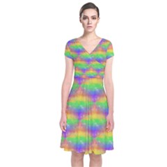 Painted Rainbow Pattern Short Sleeve Front Wrap Dress by Brini