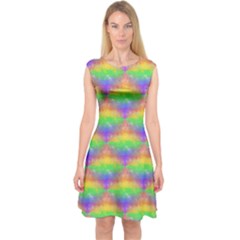 Painted Rainbow Pattern Capsleeve Midi Dress by Brini