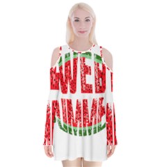 Watermelon - Sweet Summer Velvet Long Sleeve Shoulder Cutout Dress by Valentinaart