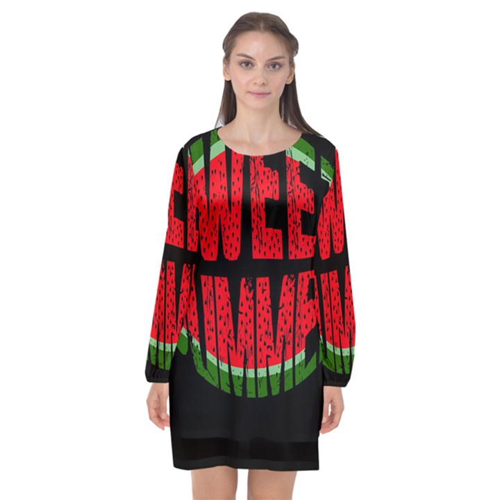 Watermelon - sweet summer Long Sleeve Chiffon Shift Dress 