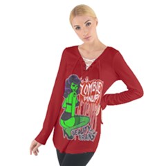 Lucky 13 Blank Back Zombie Pinup #1 Women s Tie Up Tee by nudefoodtees