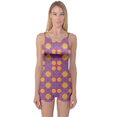 Colorful Geometric Polka Print One Piece Boyleg Swimsuit by dflcprintsclothing