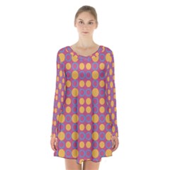 Colorful Geometric Polka Print Long Sleeve Velvet V-neck Dress by dflcprintsclothing