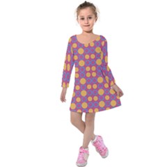 Colorful Geometric Polka Print Kids  Long Sleeve Velvet Dress