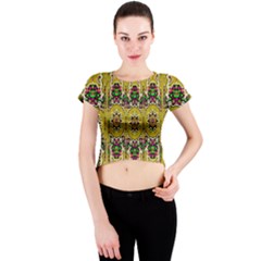 Rainbow And Stars Coming Down In Calm  Peace Crew Neck Crop Top by pepitasart